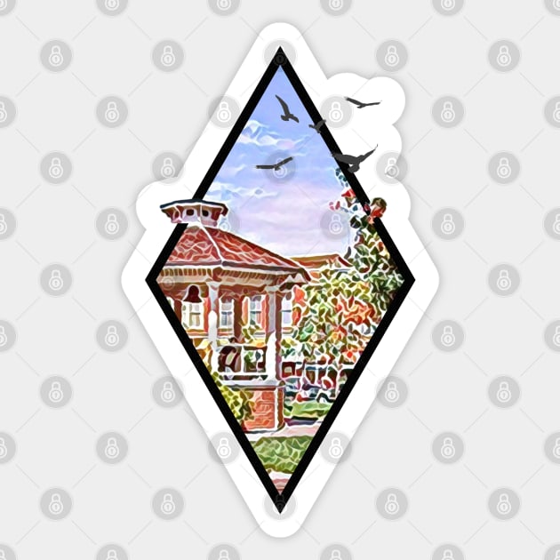 Town Square at Spring - Digital Art - Diamond Frame - White - Gilmore Sticker by Fenay-Designs